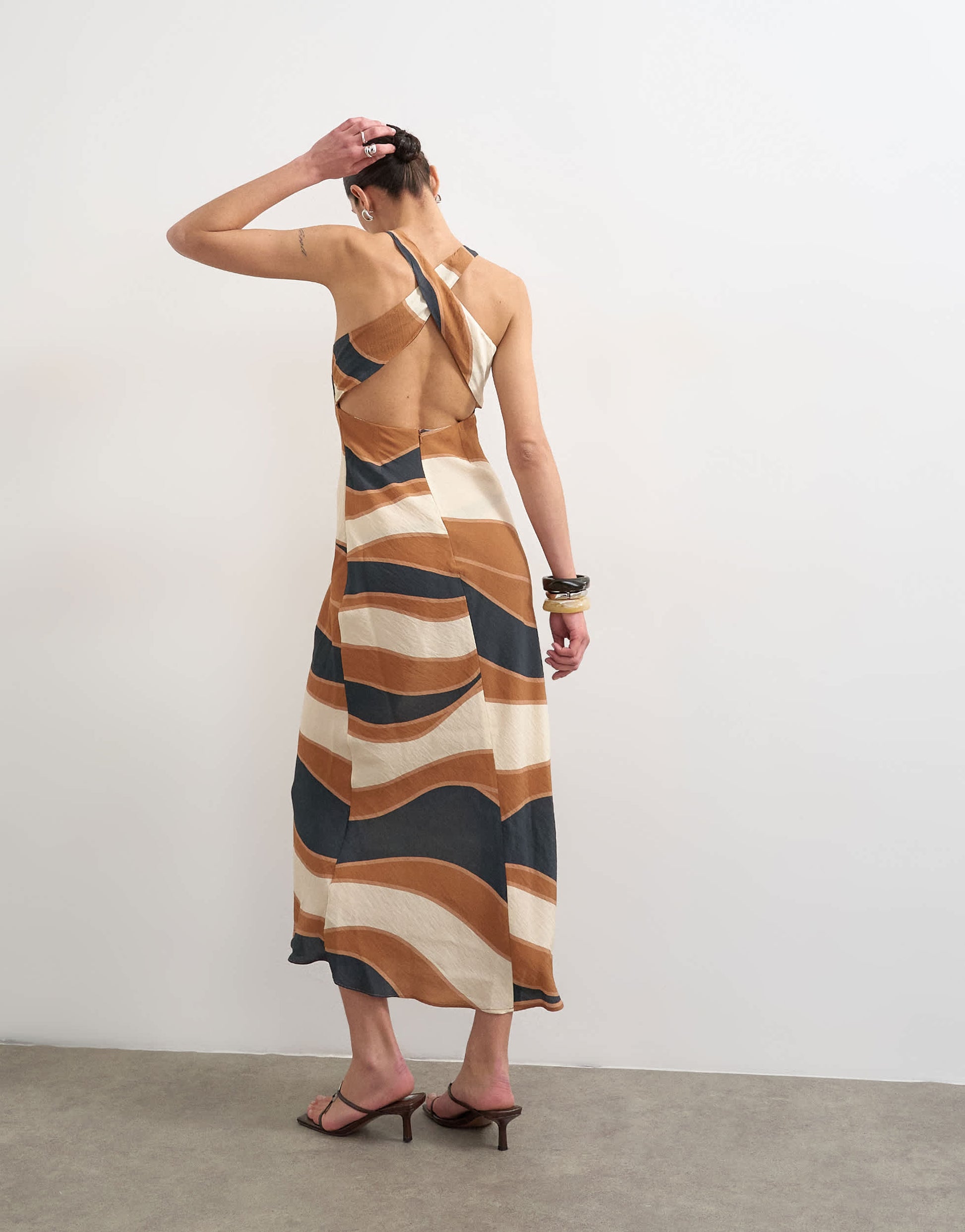 Topshop cross back midi cupro dress in boutique stripe