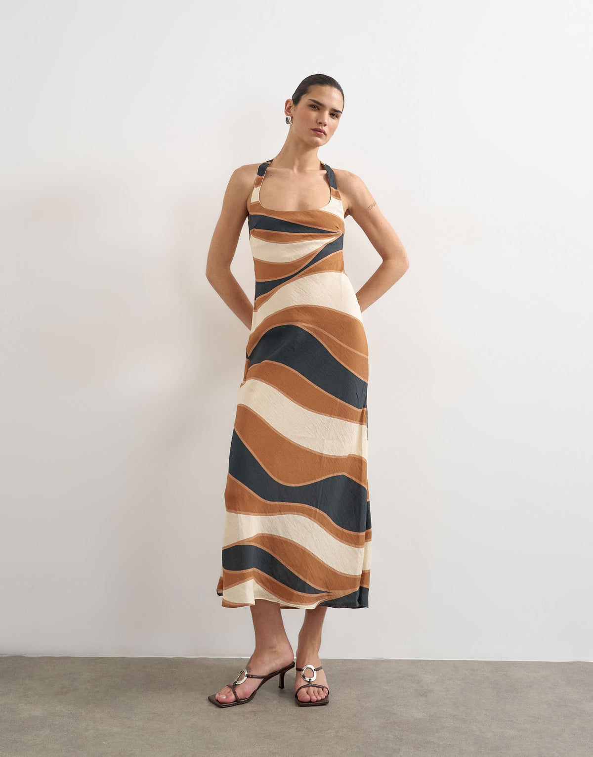 Topshop cross back midi cupro dress in boutique stripe