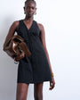 Topshop v neck clean placket structured mini dress in black