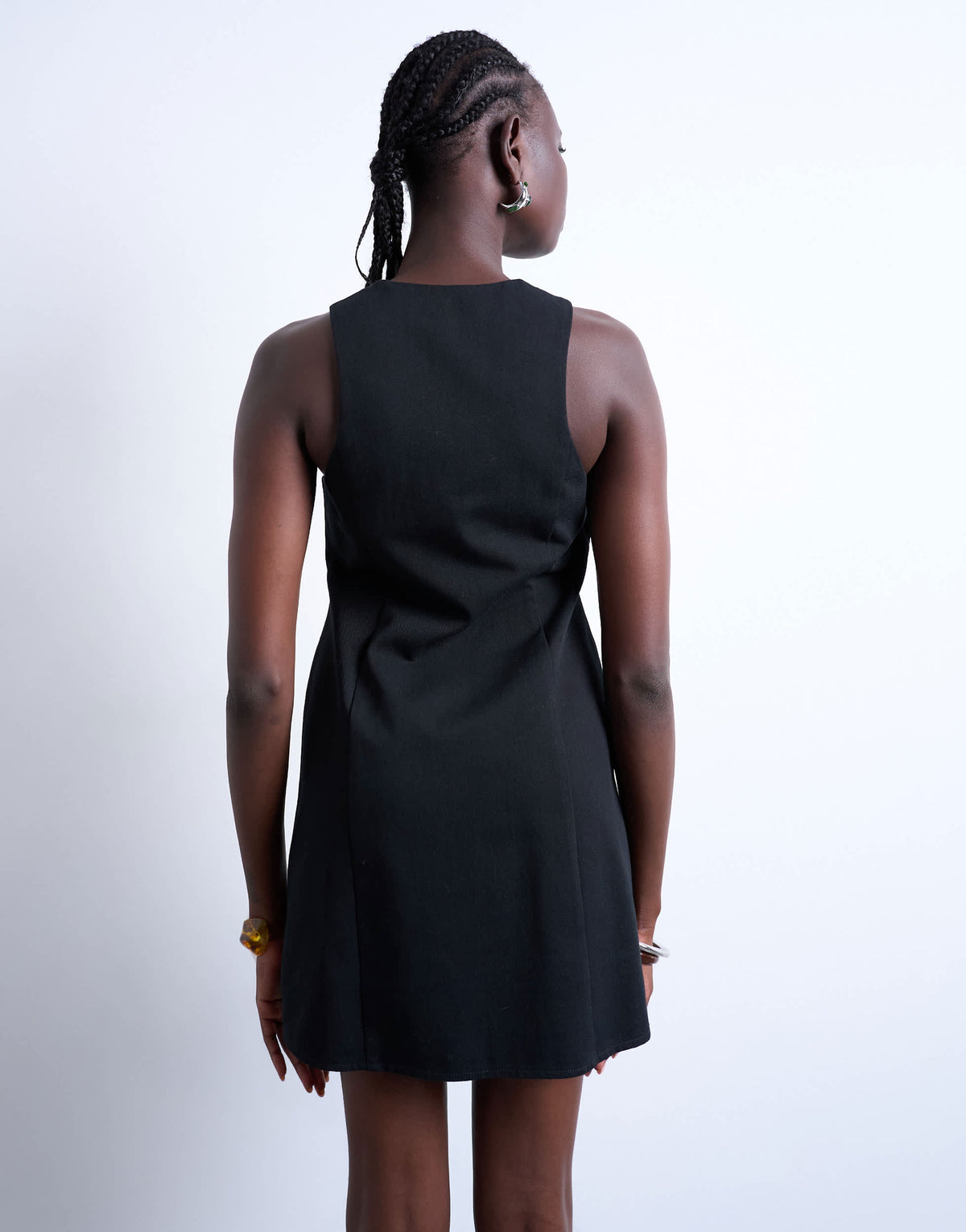 Topshop v neck clean placket structured mini dress in black