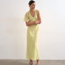 Topshop asymmetric flutter sleeve maxi dress with seaming in lemon