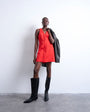 Topshop v neck clean placket structured mini dress in red