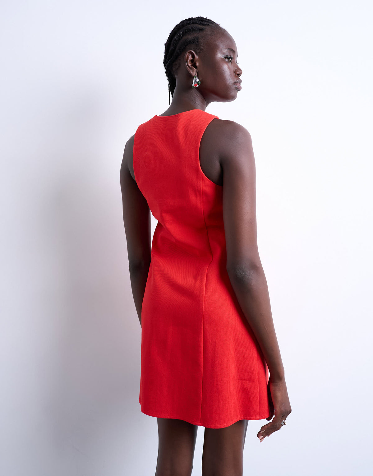 Topshop v neck clean placket structured mini dress in red