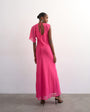 Topshop asymmetric flutter sleeve maxi dress with seaming in pink