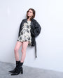 Topshop long sleeve cowl neck mini tea dress in mono floral