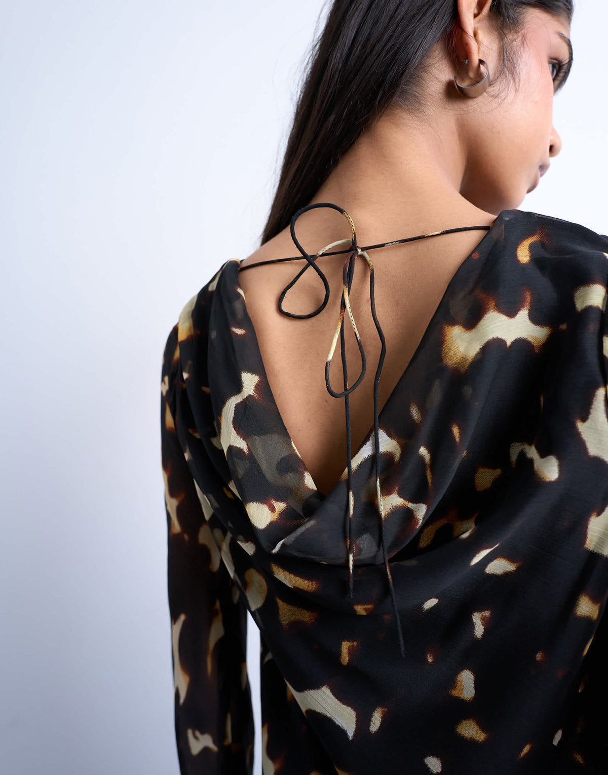 Topshop long sleeve cowl neck mini tea dress in tortoise print