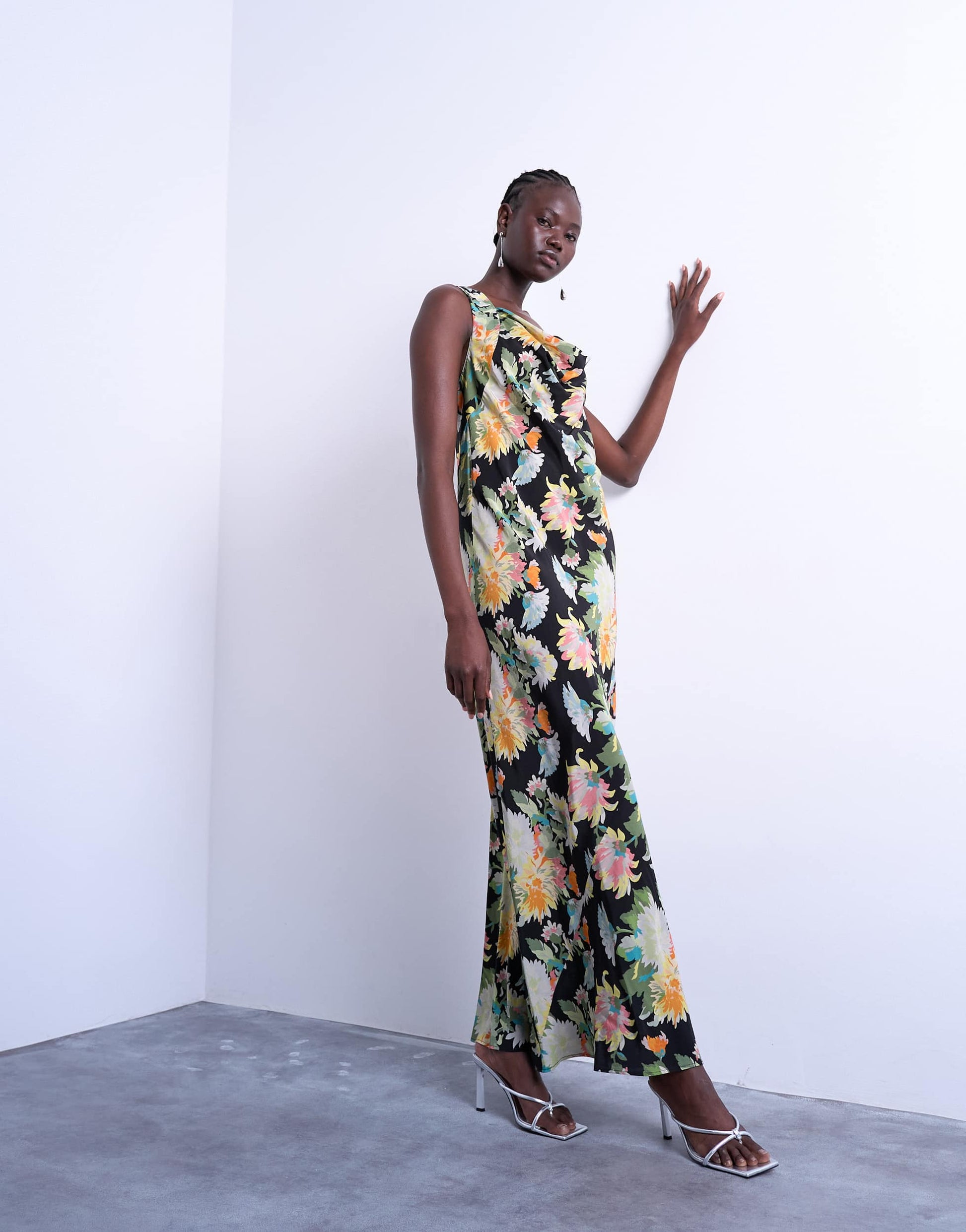Topshop seamed high cowl neck maxi dress in vibrant vintage floral