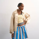 Topshop elasticated mini skirt in sporty blue stripe