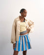 Topshop elasticated mini skirt in sporty blue stripe