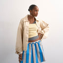 Topshop elasticated mini skirt in sporty blue stripe