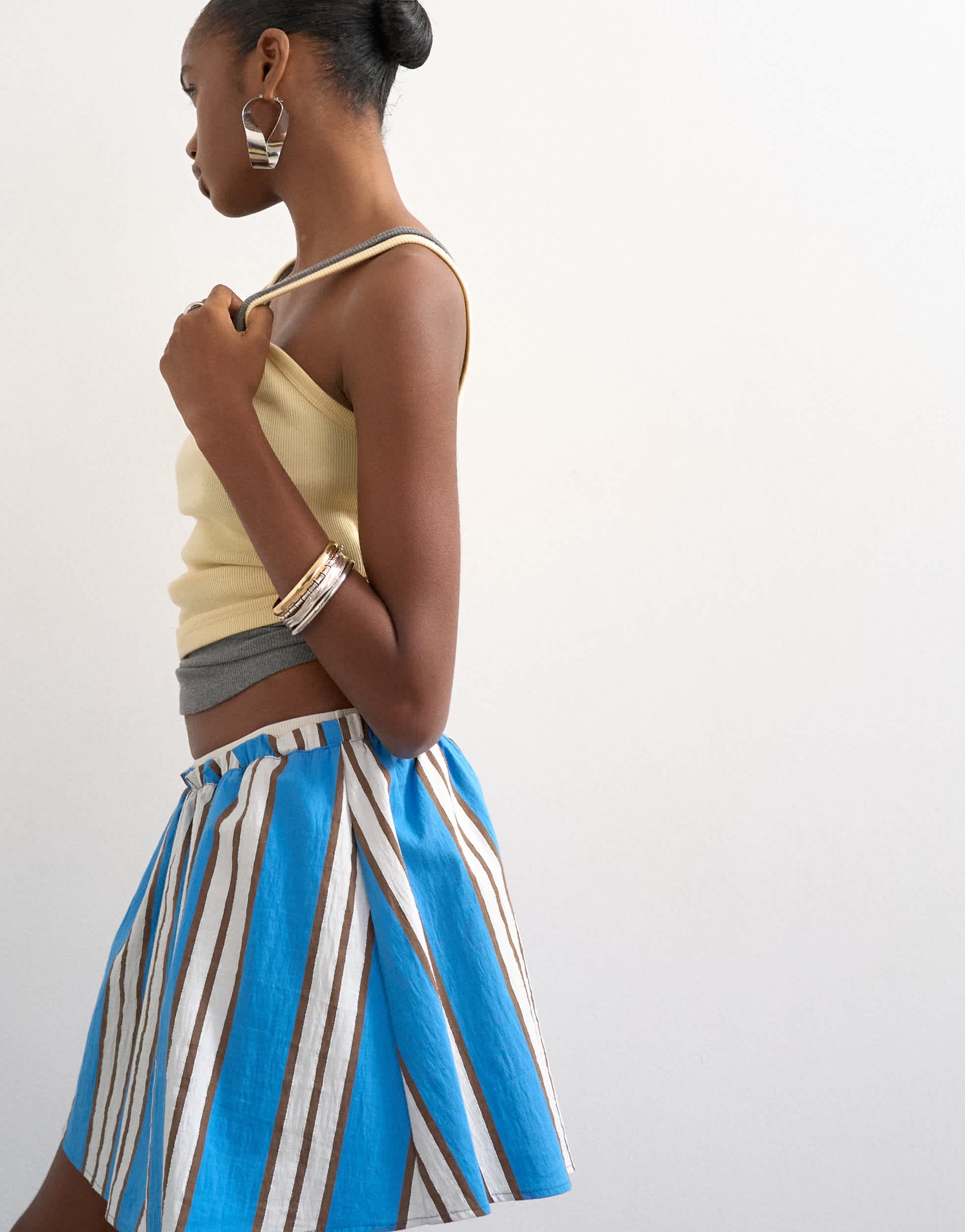 Topshop elasticated mini skirt in sporty blue stripe