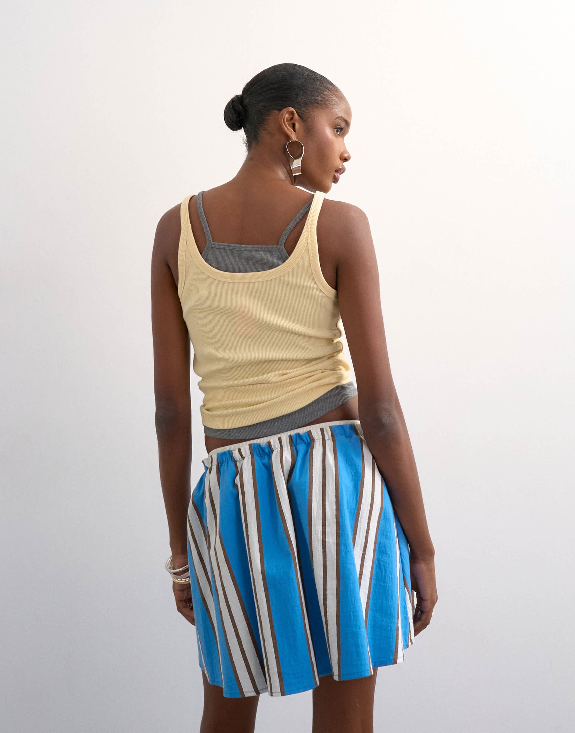 Topshop elasticated mini skirt in sporty blue stripe