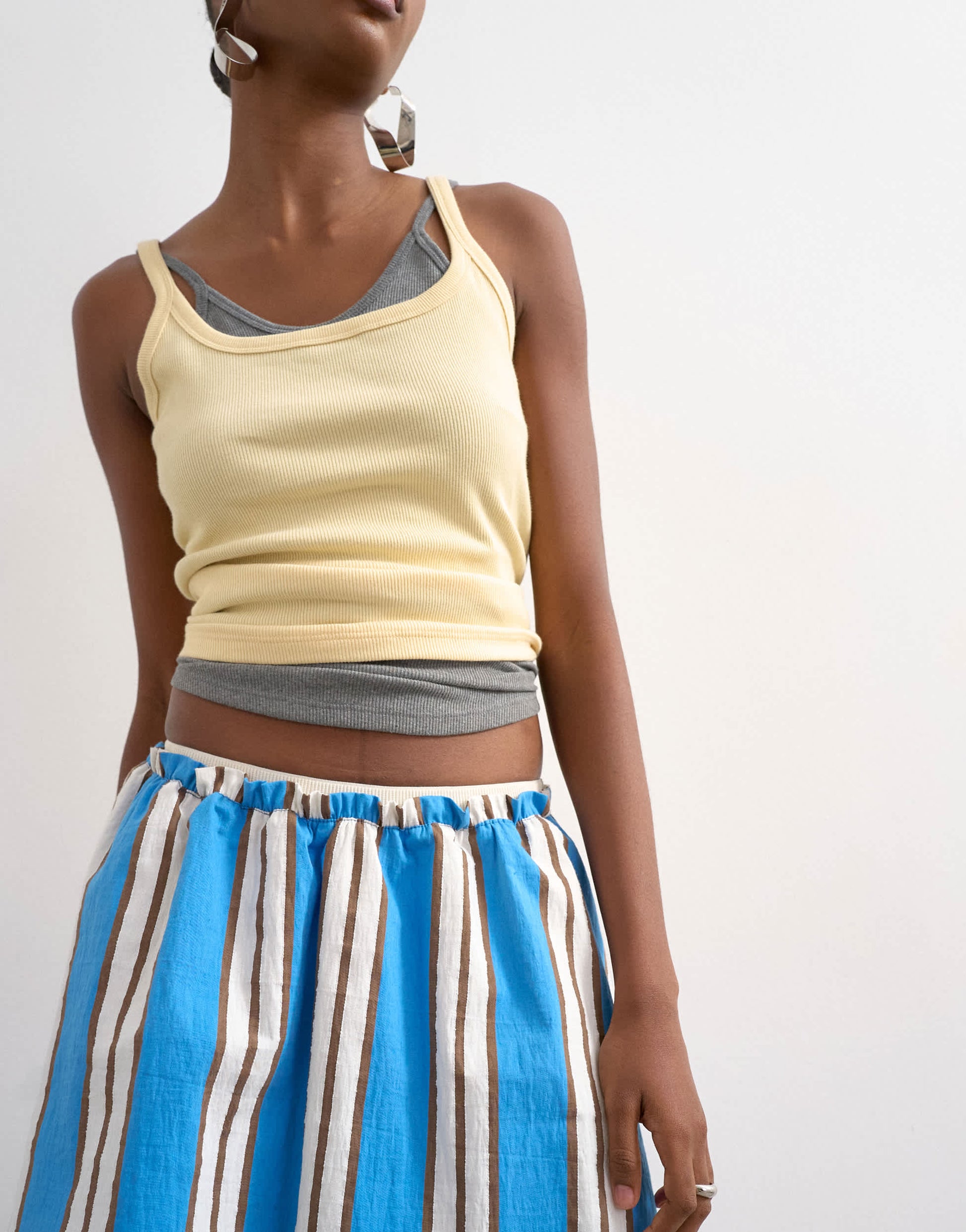 Topshop elasticated mini skirt in sporty blue stripe