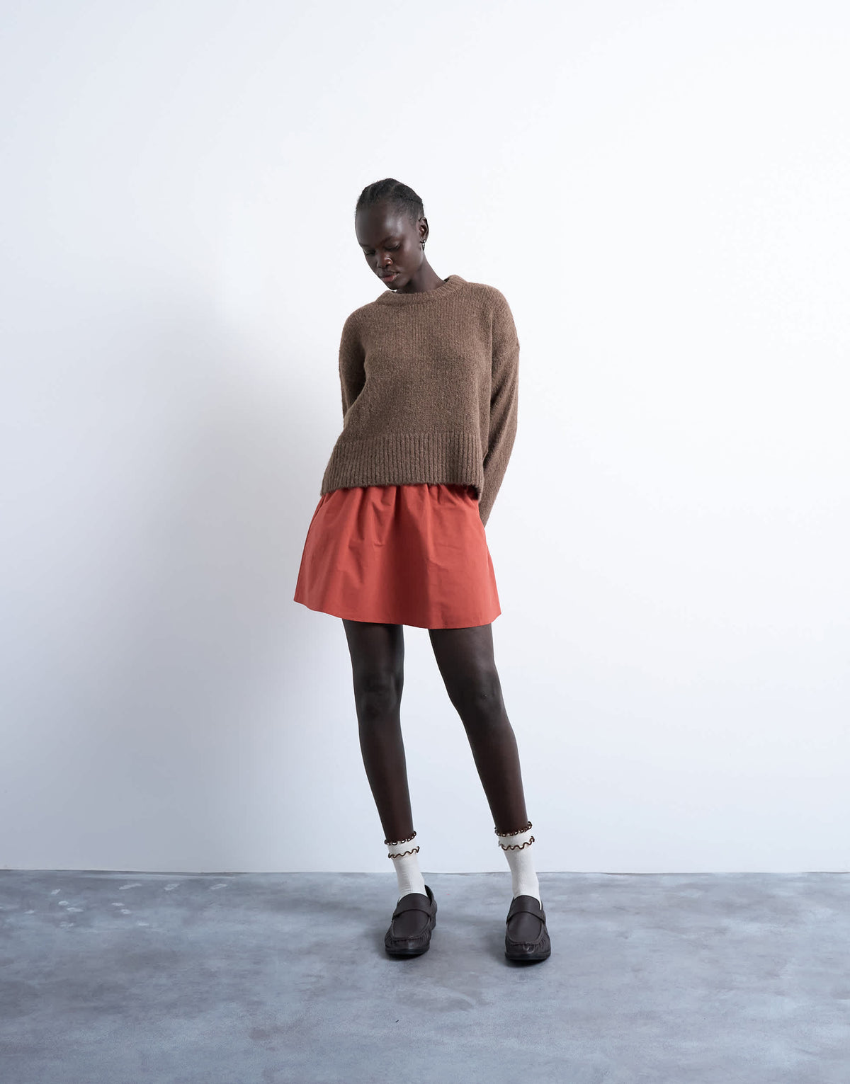 Topshop elasticated mini skirt in rust 