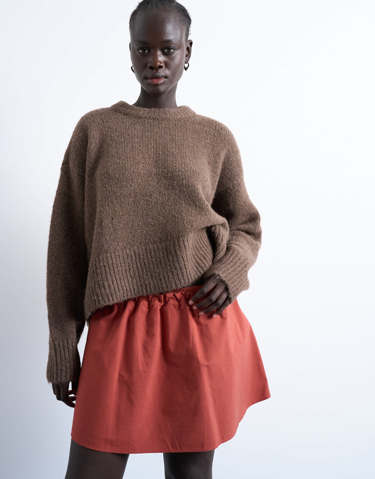 Topshop elasticated mini skirt in rust 