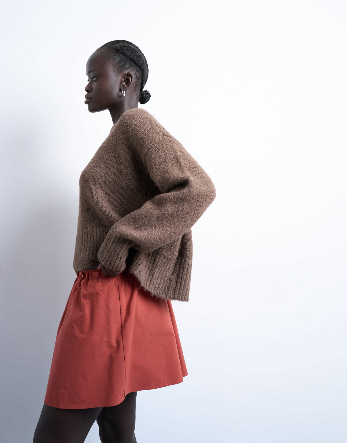 Topshop elasticated mini skirt in rust 