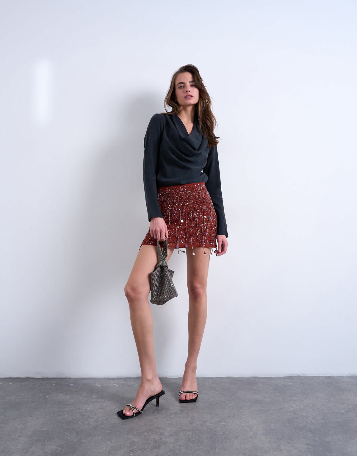 Topshop sequin mini skirt in burgundy
