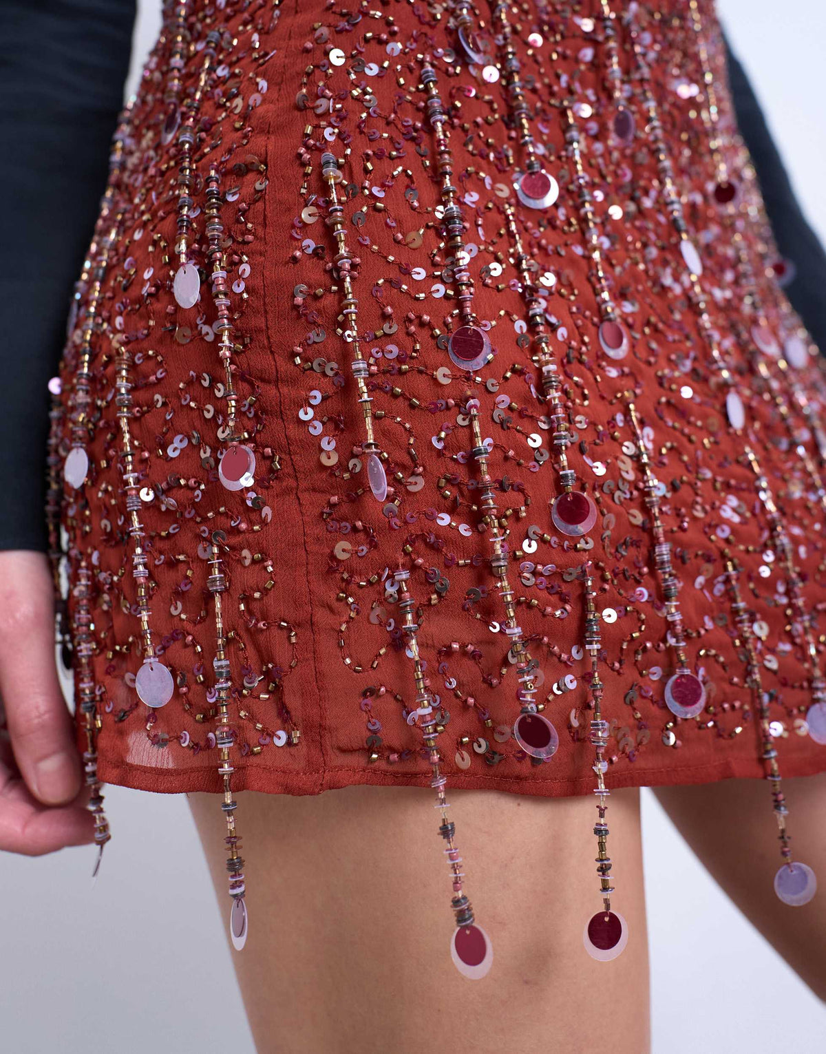 Topshop sequin mini skirt in burgundy