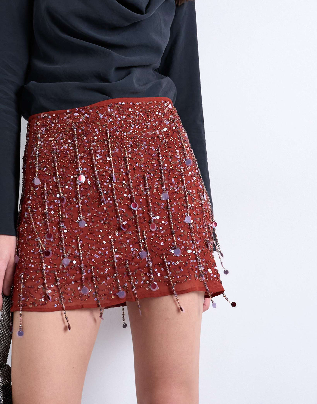 Topshop sequin mini skirt in burgundy