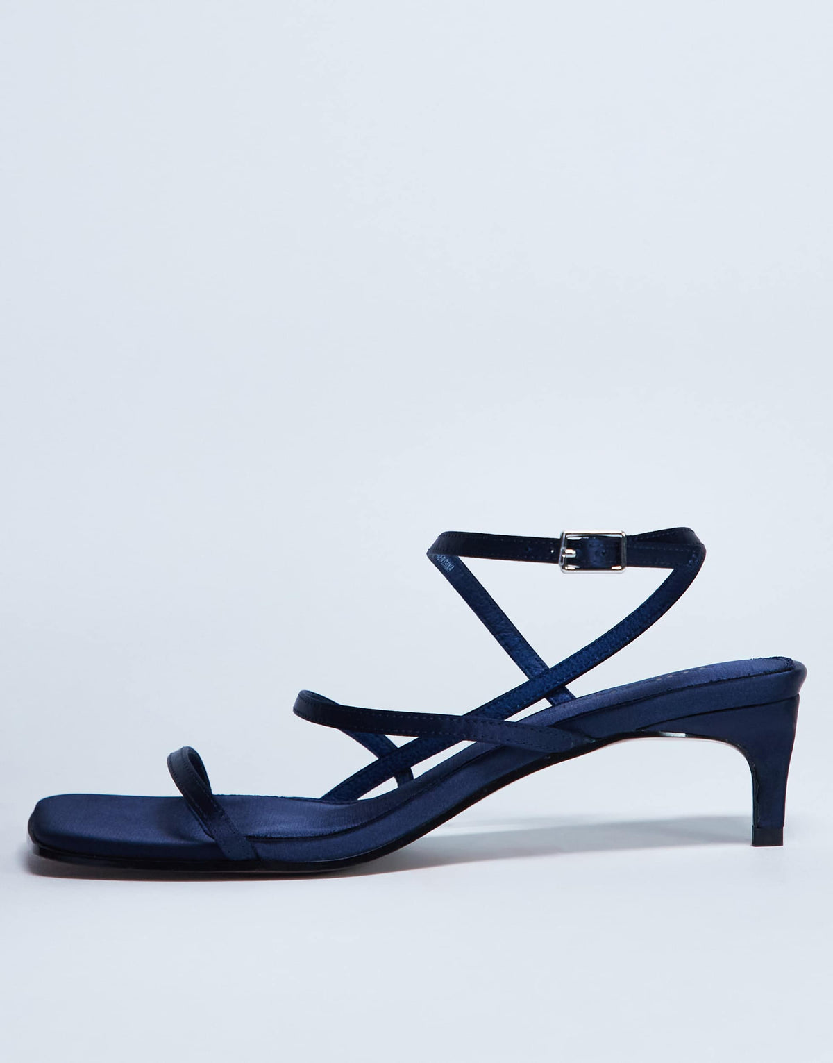 Topshop Autumn minimal mid heel sandal in navy satin