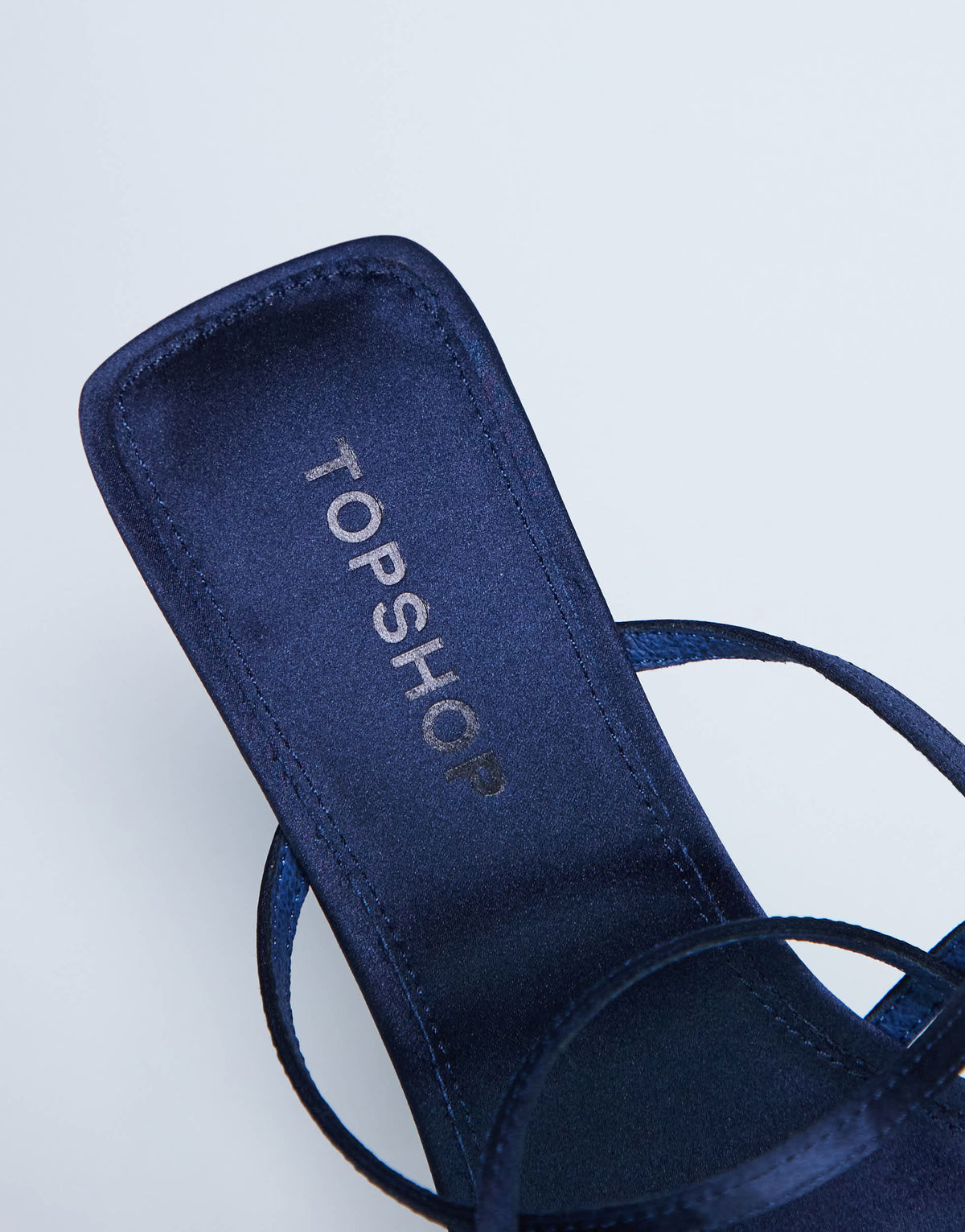 Topshop Autumn minimal mid heel sandal in navy satin
