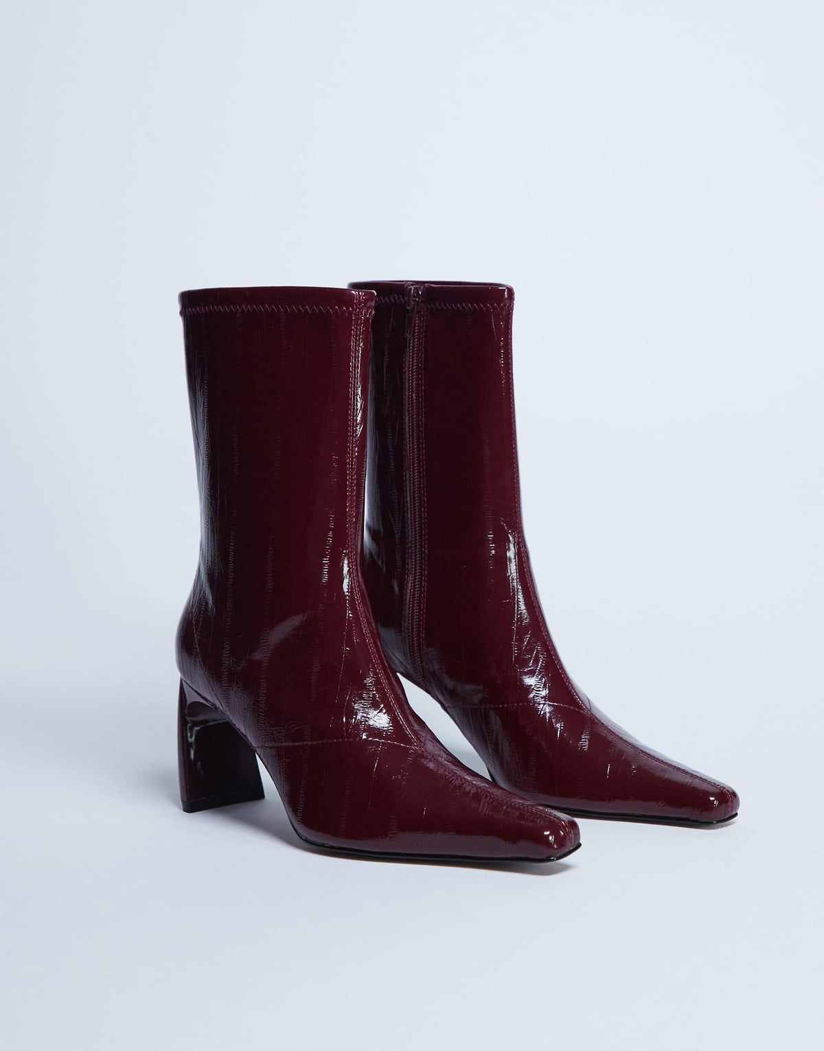 Topshop Pearl point toe ankle boot in burgundy eel