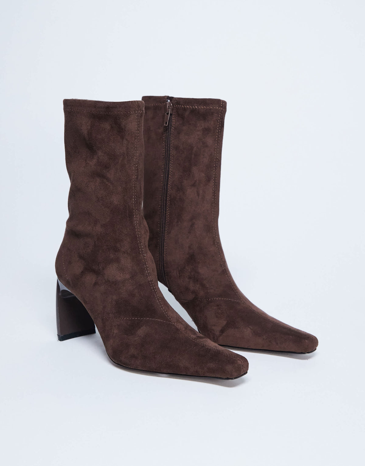 Topshop Pearl point toe faux suede ankle boot in chocolate
