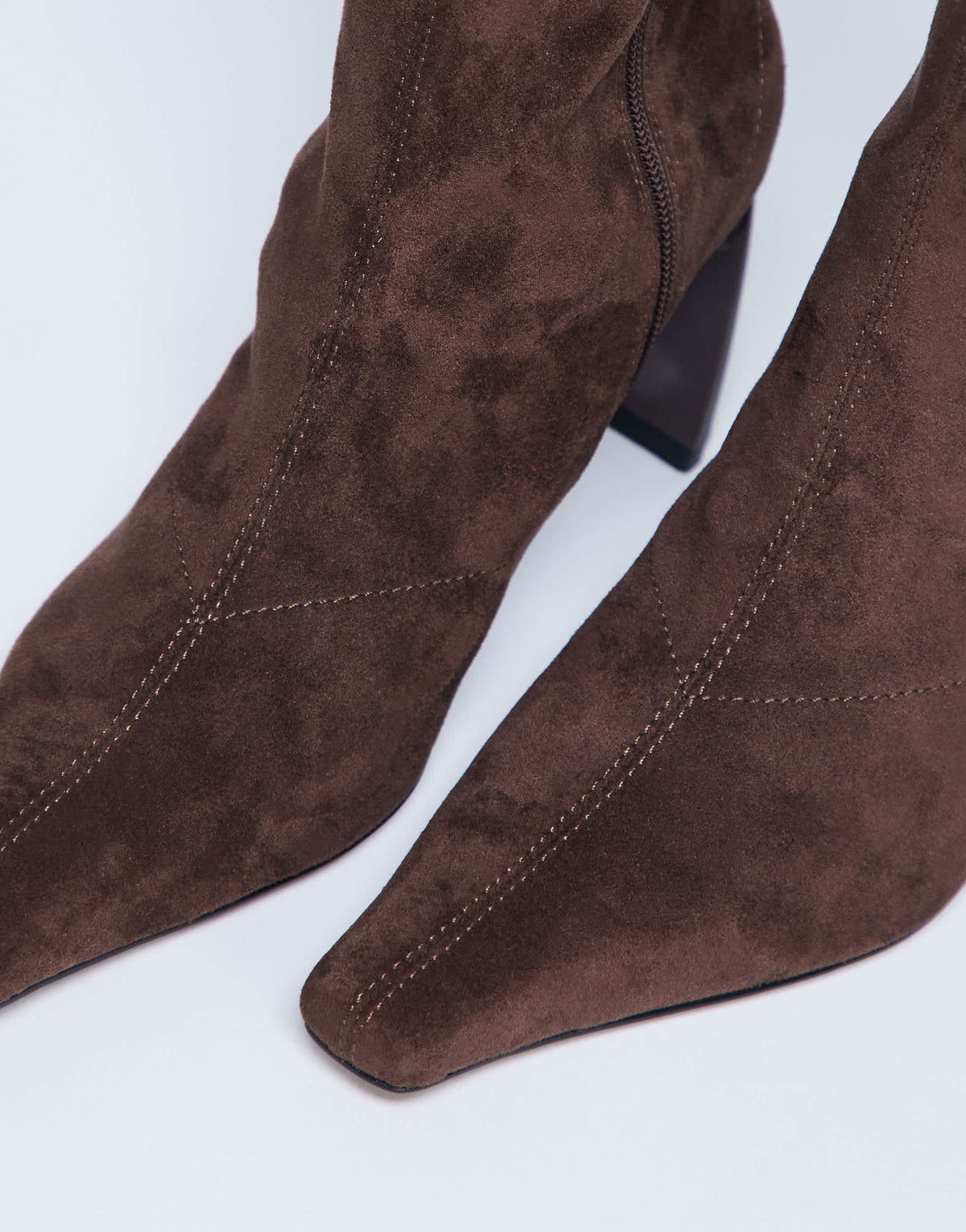 Topshop Pearl point toe faux suede ankle boot in chocolate