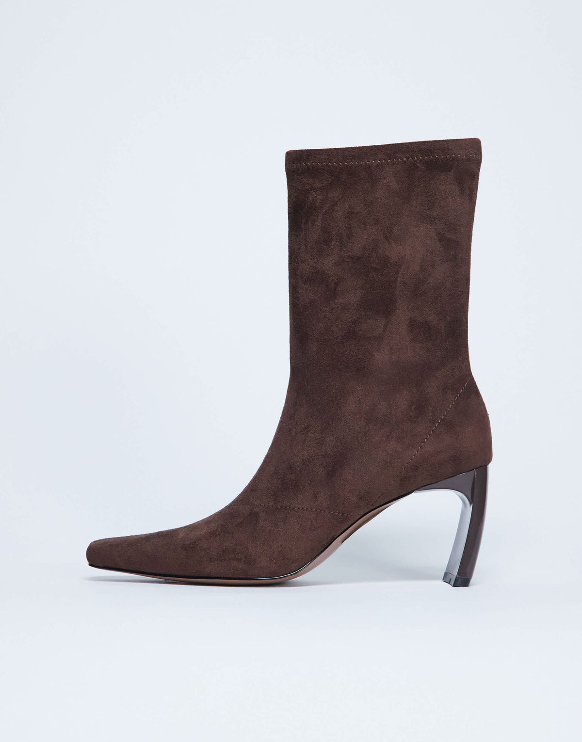 Topshop Pearl point toe faux suede ankle boot in chocolate