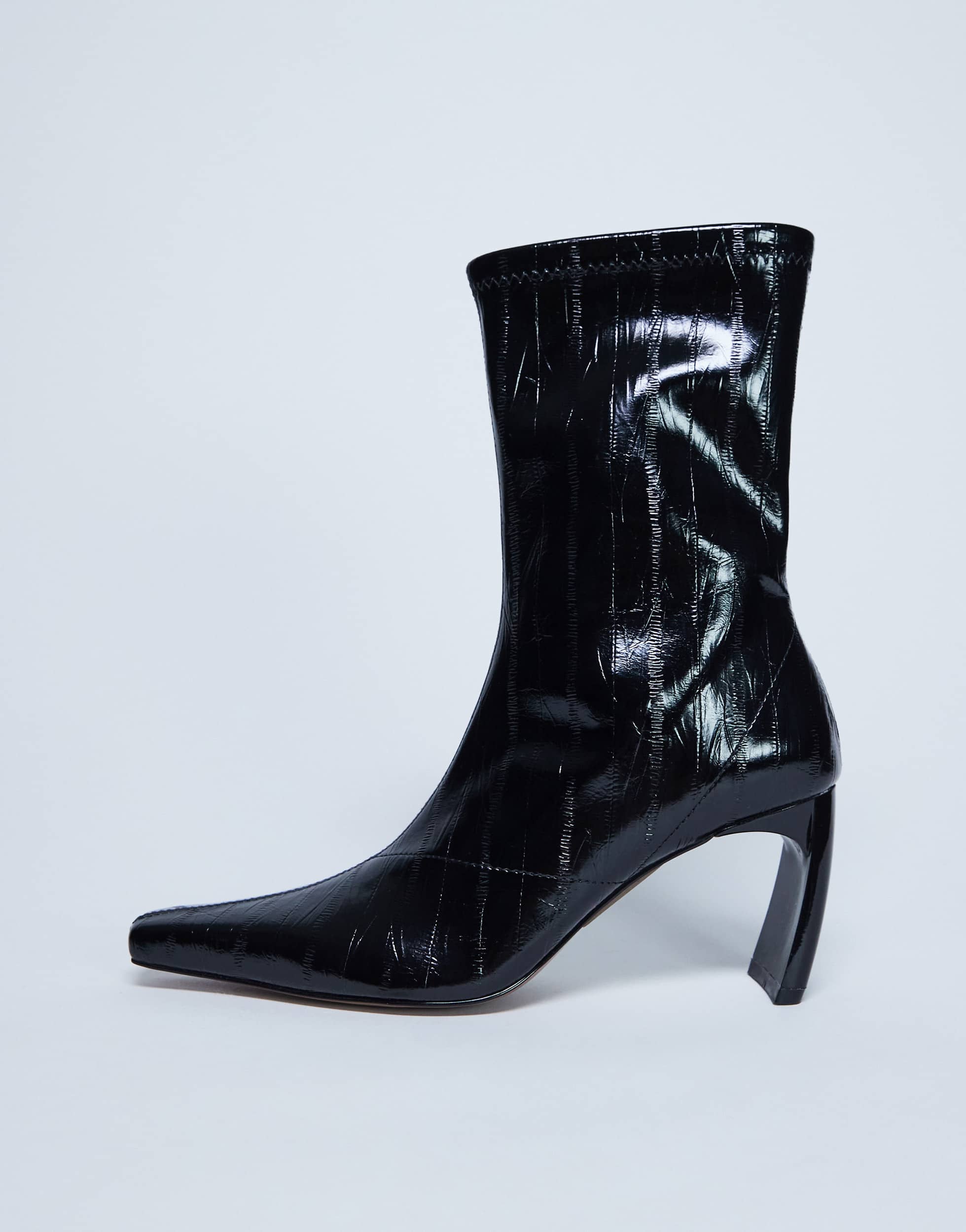 Topshop Pearl point toe ankle boot in black eel