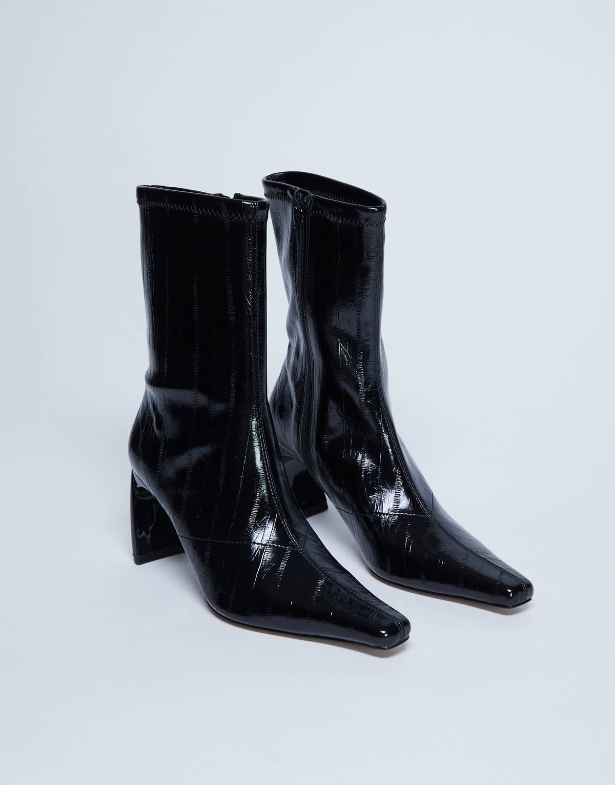 Topshop Pearl point toe ankle boot in black eel
