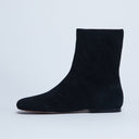 Topshop Peri real suede flat square toe boot in black