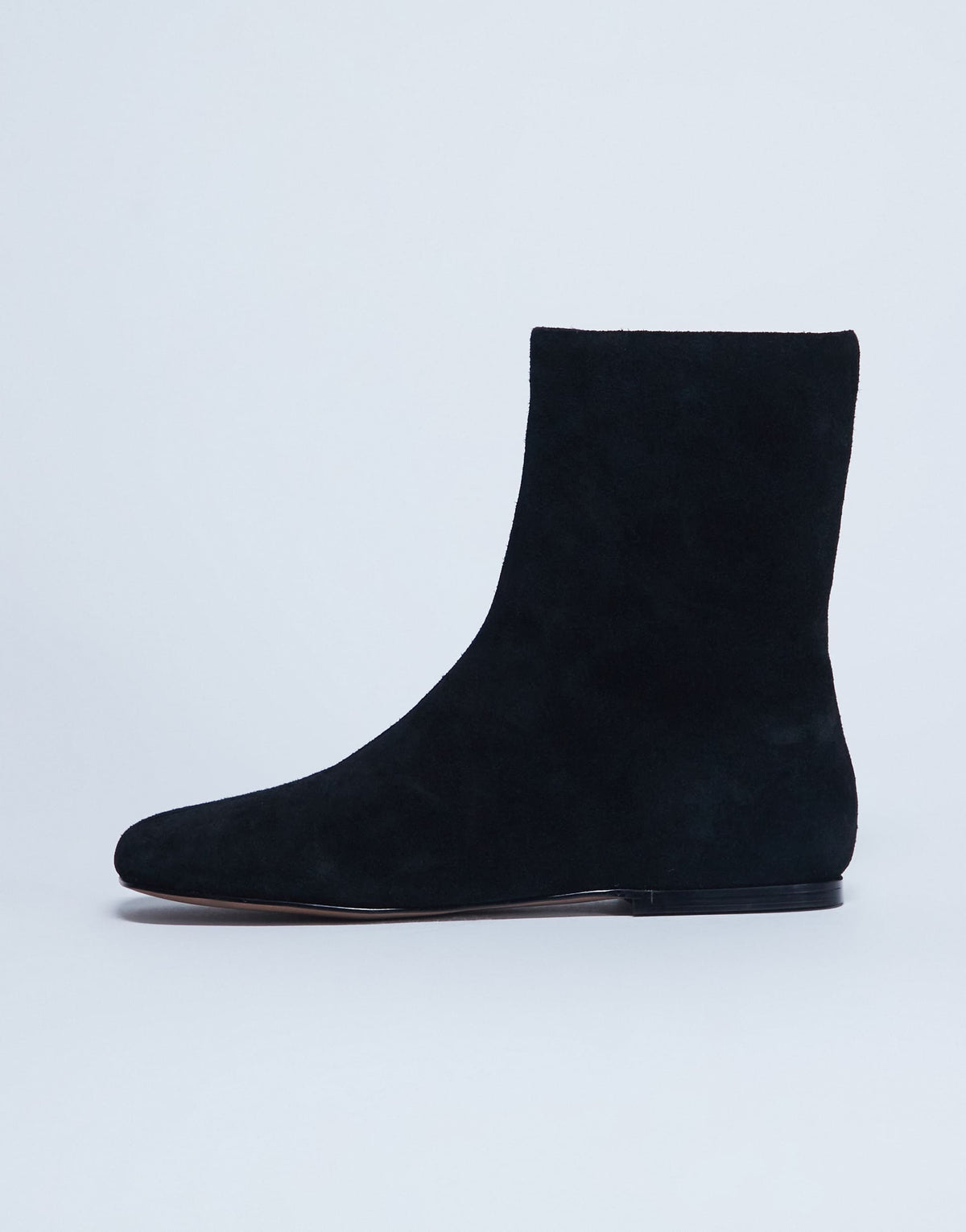 Topshop Peri real suede flat square toe boot in black