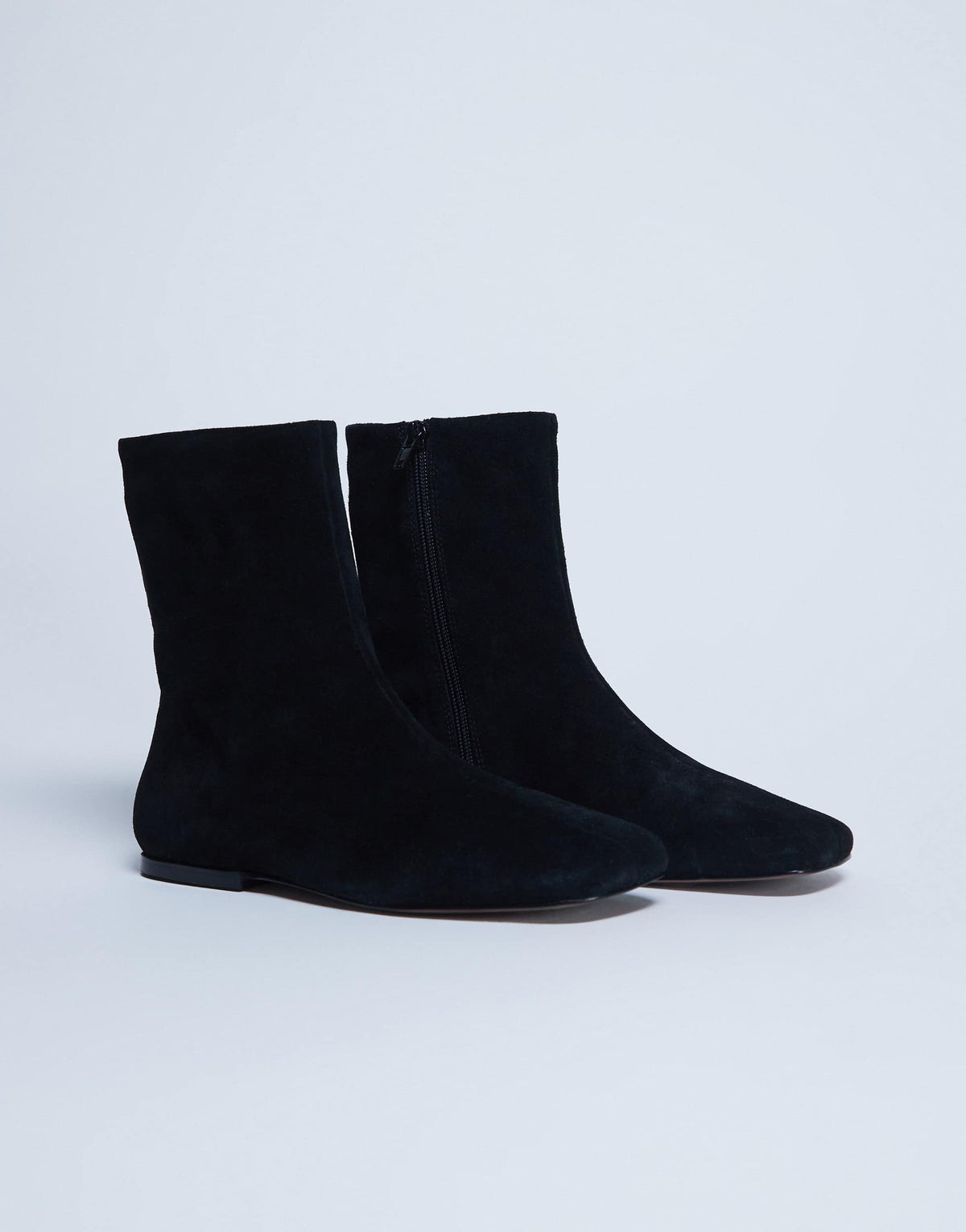 Topshop Peri real suede flat square toe boot in black