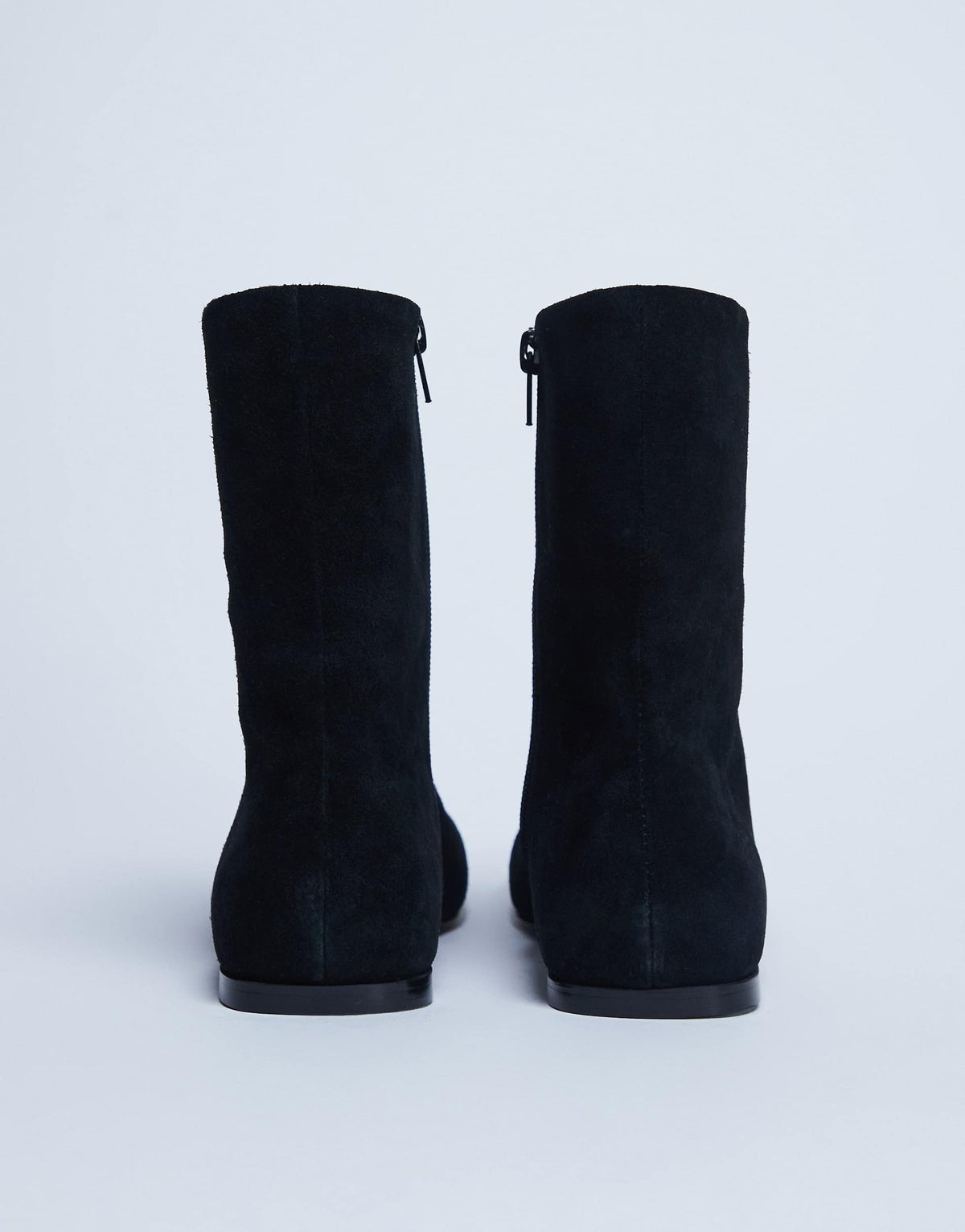 Topshop Peri real suede flat square toe boot in black