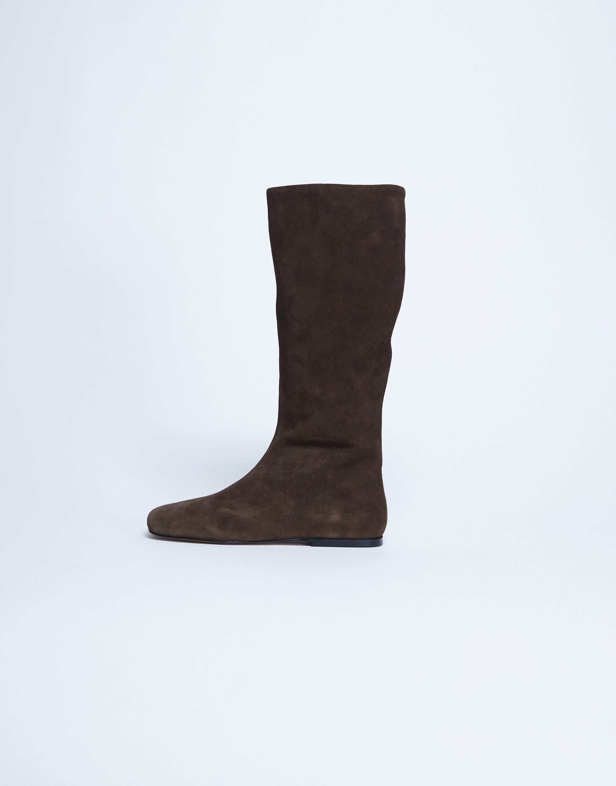 Topshop Tess real suede knee high flat boot in chocolate