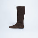 Topshop Tess real suede knee high flat boot in chocolate