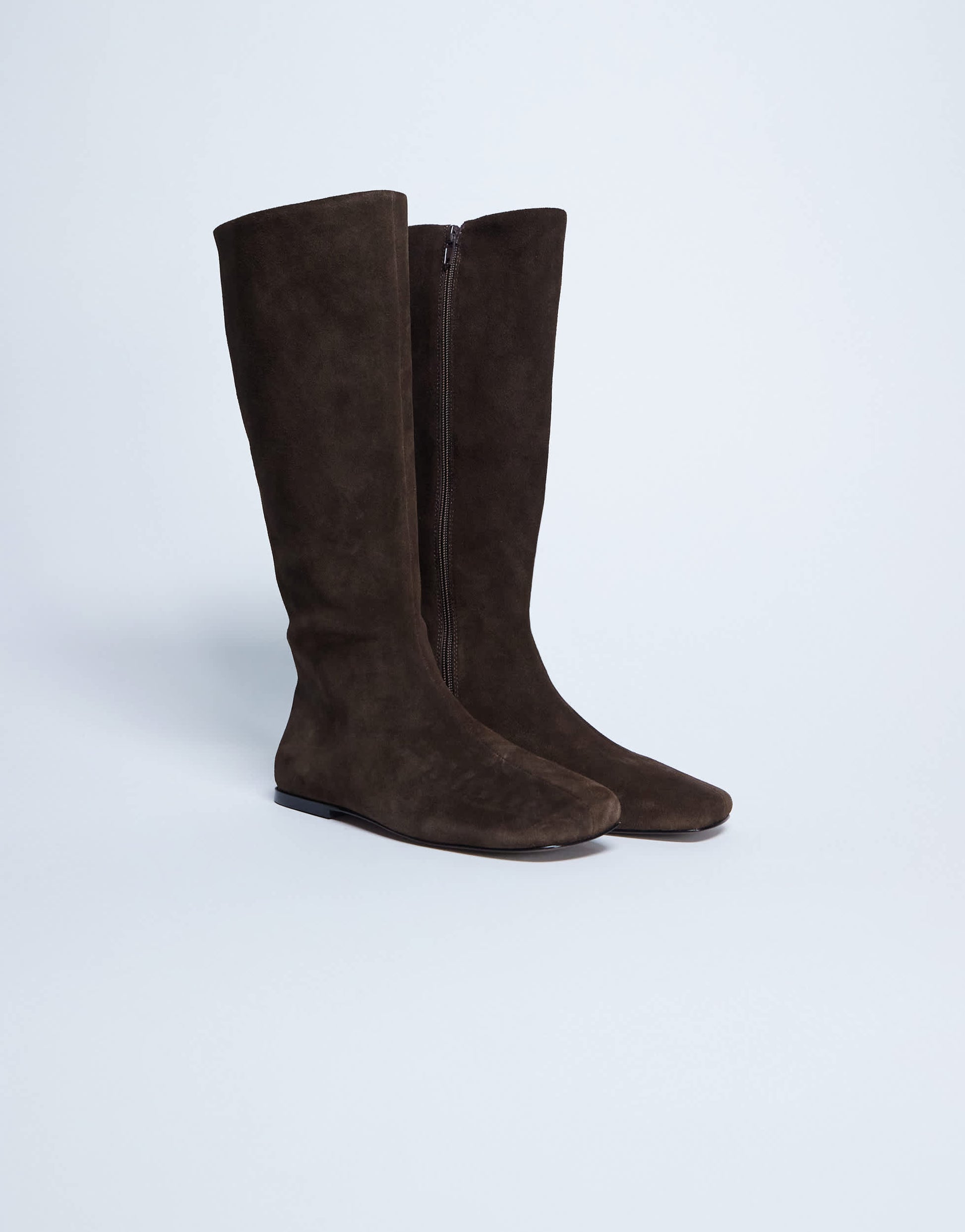 Topshop Tess real suede knee high flat boot in chocolate