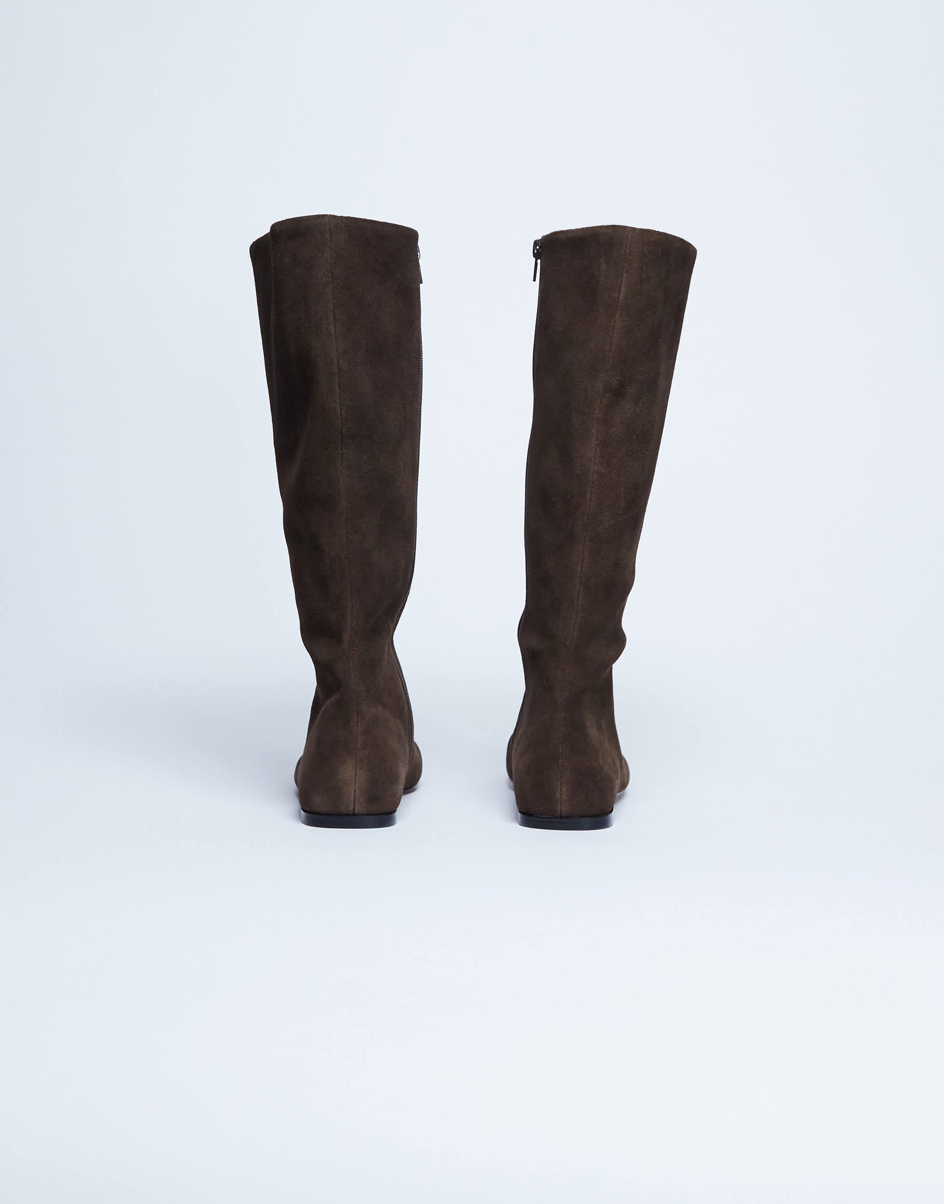 Topshop Tess real suede knee high flat boot in chocolate