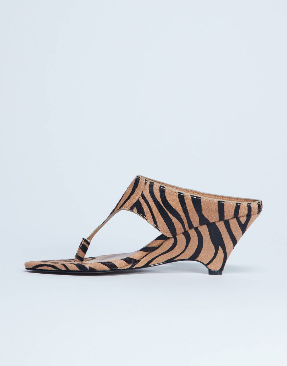 Topshop Ally toe thong wedge sandal in tiger print hair on real leather