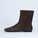 Topshop Peri real suede flat square toe boot in chocolate