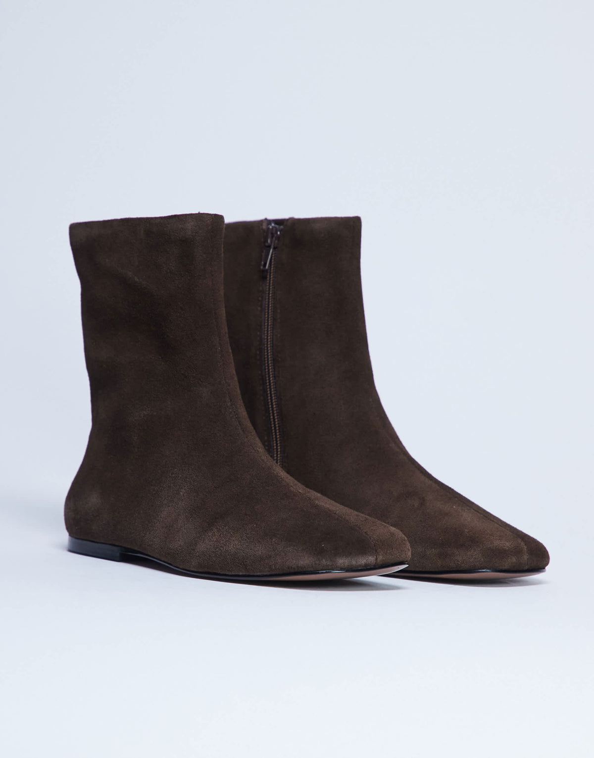 Topshop Peri real suede flat square toe boot in chocolate