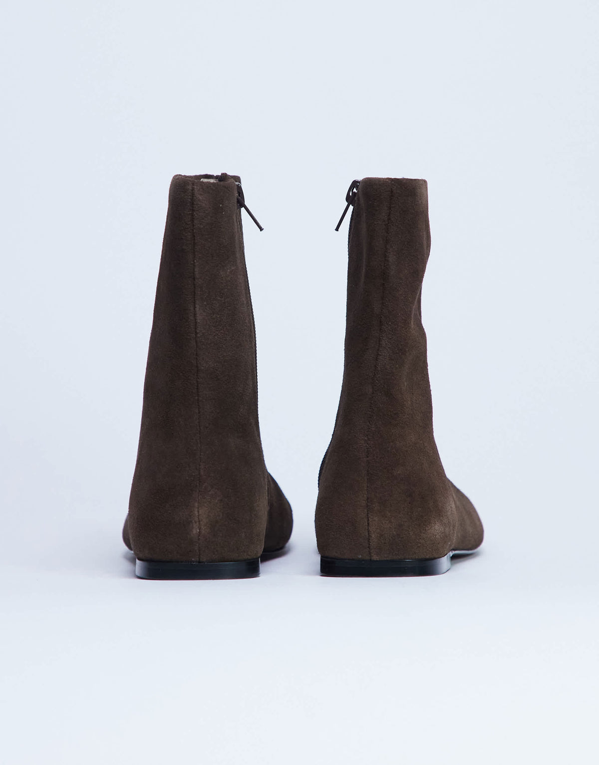 Topshop Peri real suede flat square toe boot in chocolate