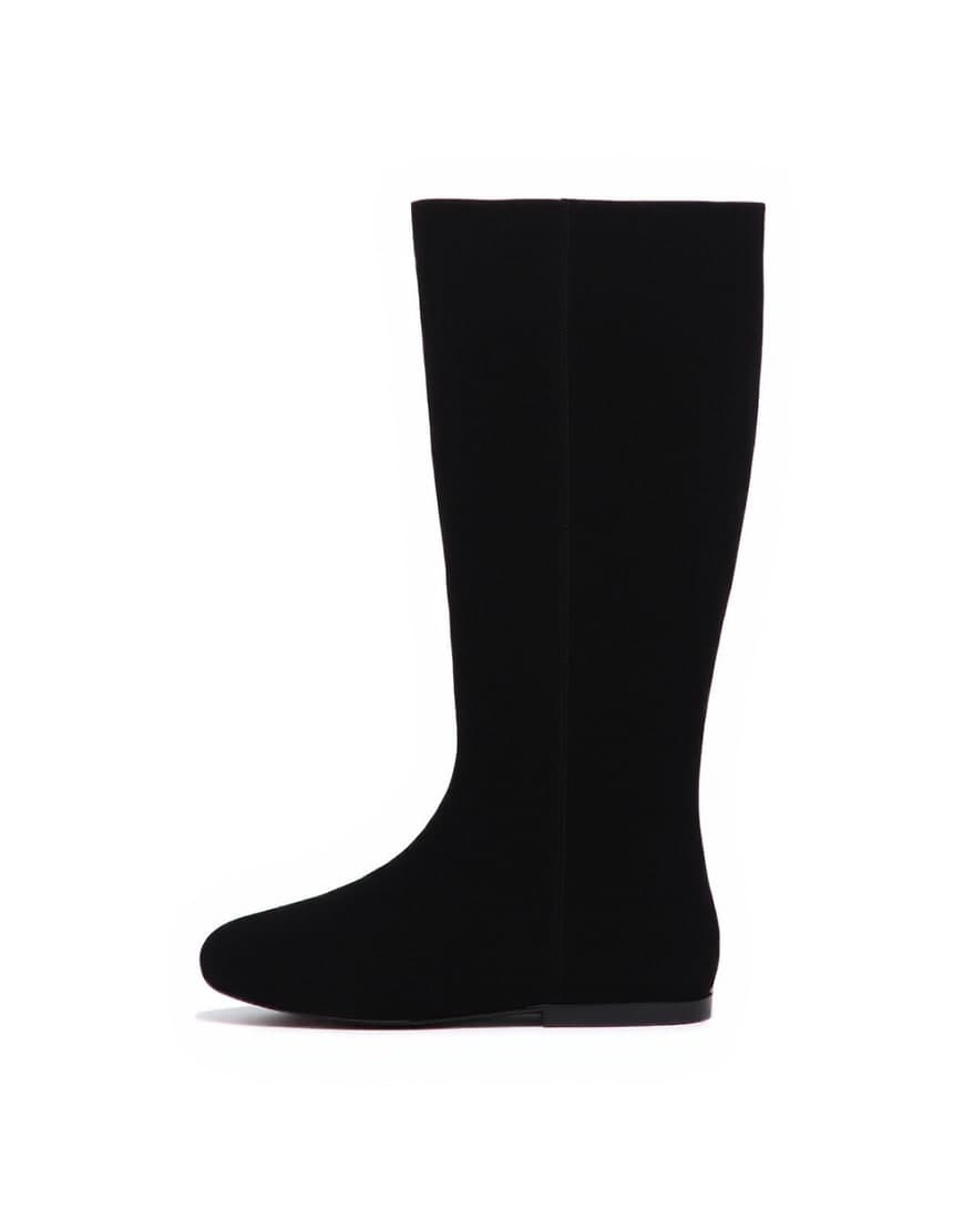 Topshop Tess real suede knee high flat boot in black
