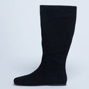 Topshop Tess real suede knee high flat boot in black
