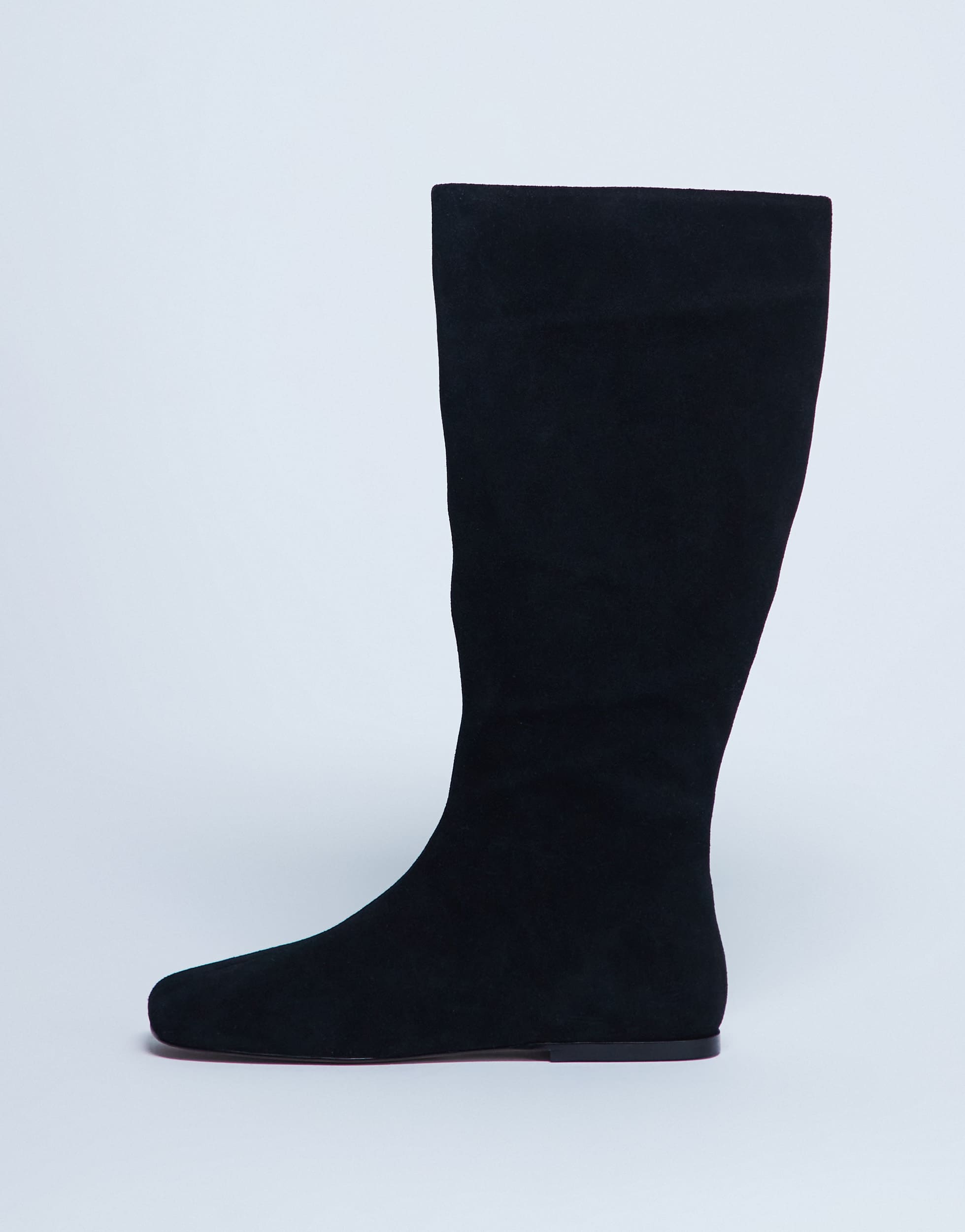 Topshop Tess real suede knee high flat boot in black
