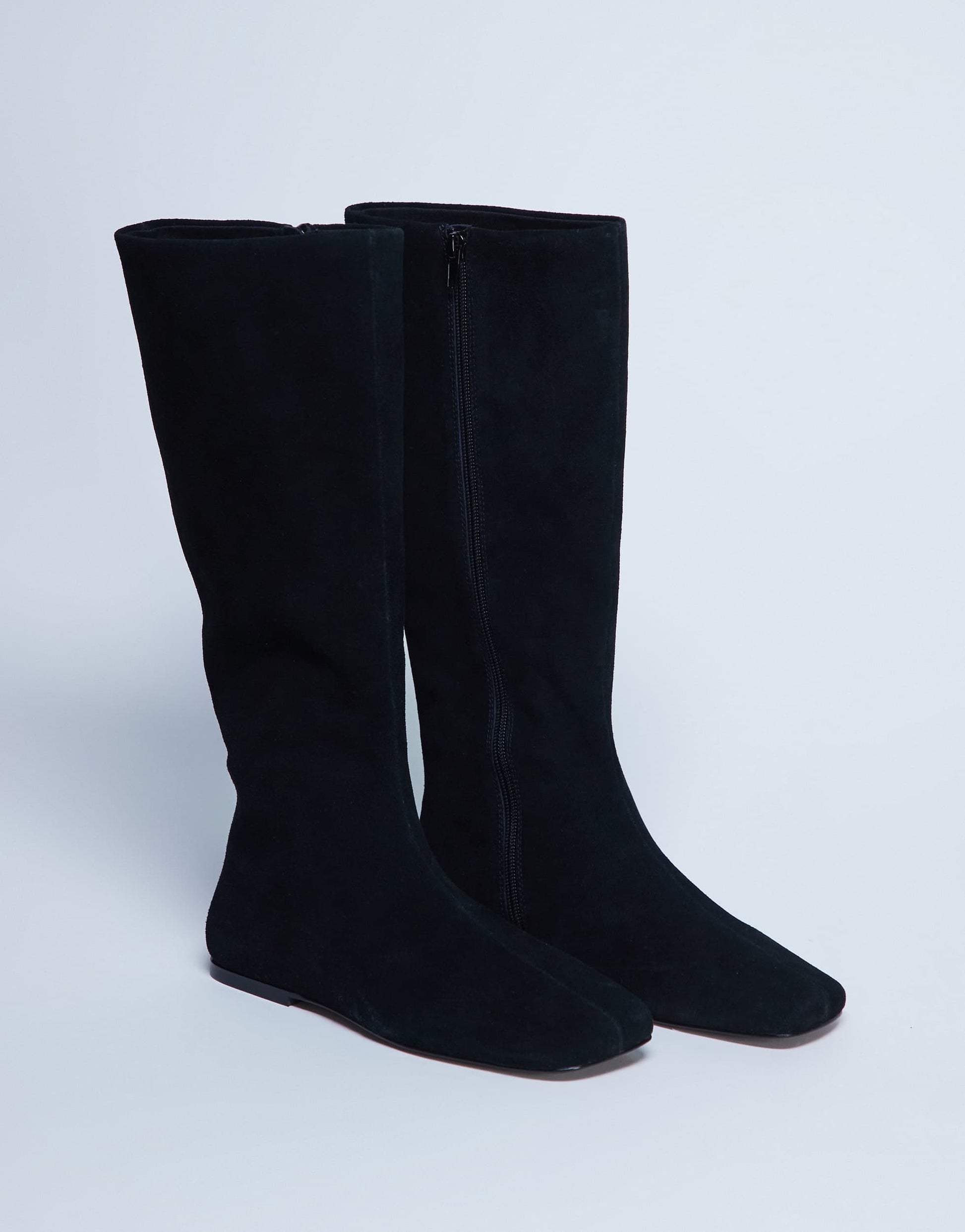 Topshop Tess real suede knee high flat boot in black