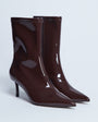 Topshop Pippa point toe stretch ankle boot in patent chocolate