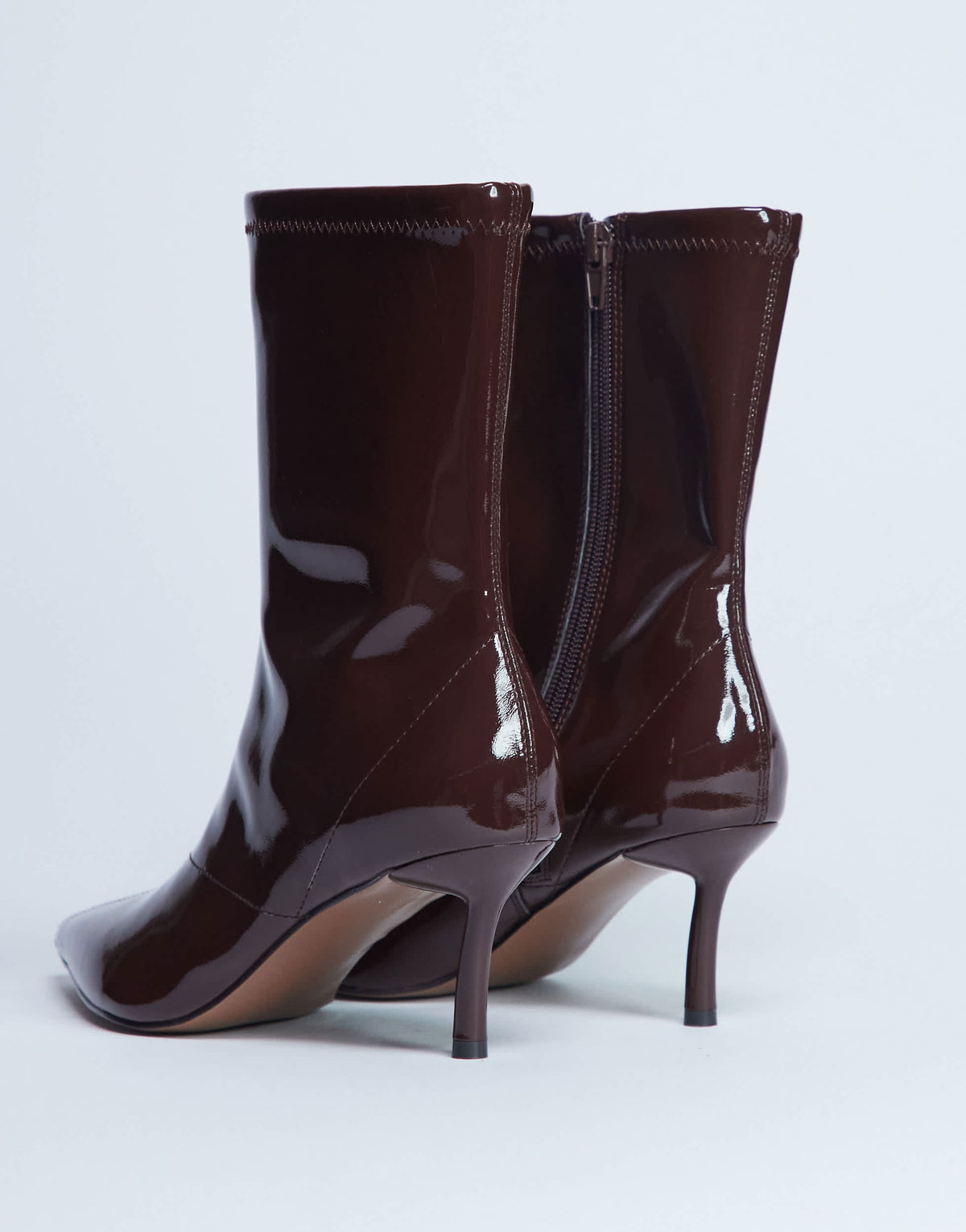 Topshop Pippa point toe stretch ankle boot in patent chocolate