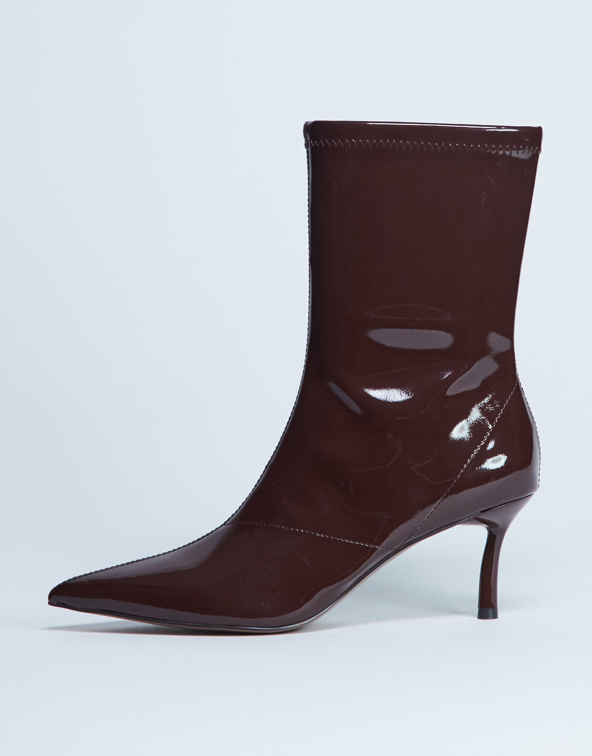 Topshop Pippa point toe stretch ankle boot in patent chocolate